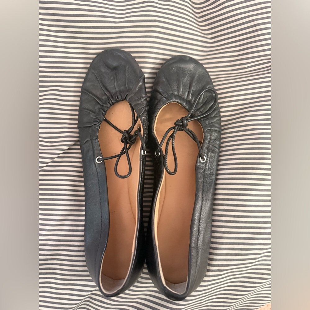 Free People Black Leather Ballet Flats